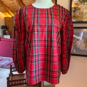 J. CREW Red Plaid Tartan Ruffle Long Sleeve Blouse Top - S